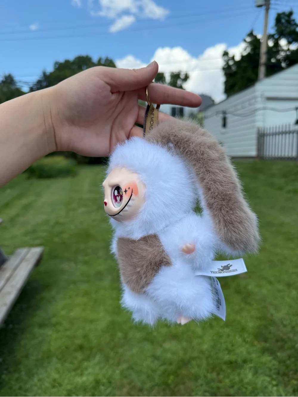Cute Plush Labubu Bunny Toy Keychain-White and Light Brown Faux Fur-Not Pop Mart